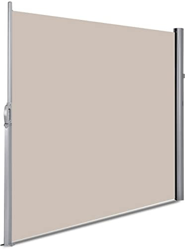 TANGZON Retractable Side Awning, Aluminum Outdoor Privacy Screen Fence with Convenient Handle, Garden Blind Privacy Divider Wind Breaker for Patio Balcony Terrace (300 x 180cm, Beige)