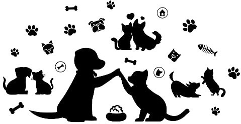 SUPERDANT Schwarzer Katzen Hund Wandaufkleber Pfotenabdrücke Katzenliebhaber Wandaufkleber Vinyl Tierdekoration Für Wohnzimmer Veranda Haustierliebhaber Wohnzimmer Schlafzimmer Kinderzimmer