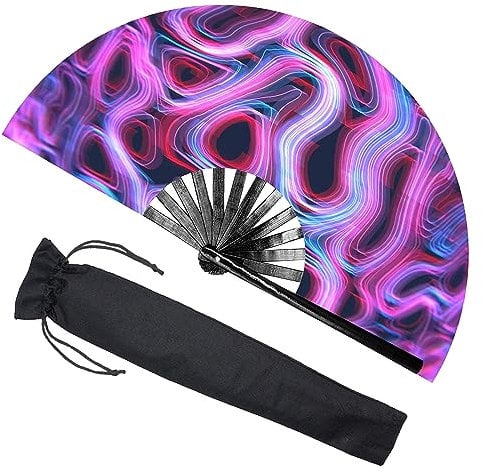 Large UV Glow Fan Rave Fan Folding Hand Fan for Women/Men,Rave Hand Fan Festival Fan Folding Fan Handheld Fan Dance Fan for EDM,Music,Festival,Club,Freaky,Party,Dance,Performance,Decoration,Gift