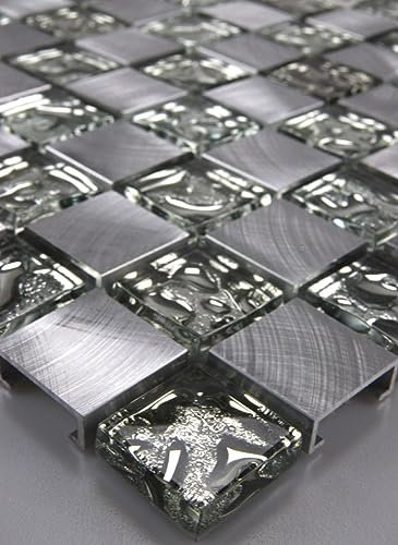 Glasmosaik Mosaike Mosaikfliesen Glasfliesen Mosaik Glas Aluminium gebürstet neu