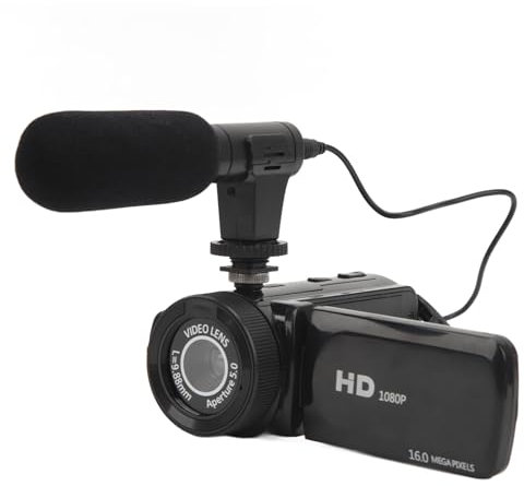 Videocamera, Videocamera Ultra 16MP con Zoom Digitale 16X Visione Notturna IR, Videocamera per Vlogging per YouTube, Videocamera con Schermo HD da 2,4 Pollici con Microfono Esterno