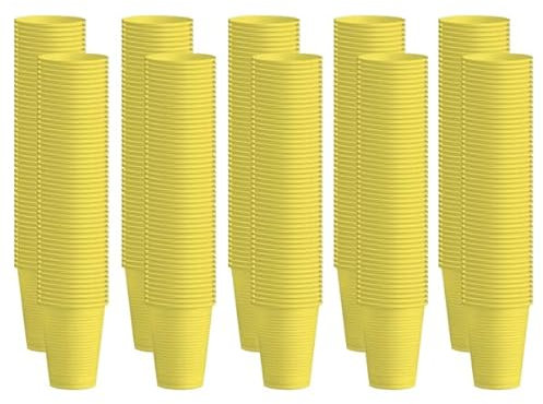 TEKHOME BICCHIERI PLASTICA MONOUSO COLORATI PER FESTE, COMPLEANNI, MATRIMONI, DRINK,RISTORANTI (50/100/150/200/250/300/350/400/450/500) (100, GIALLO)