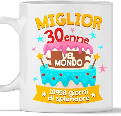 TeeDesign Tazza Divertente e Colorata 30 anni. Idea Regalo per mamma papà - Gadget simpatico per Compleanno di amico, amica, collega. Idea Regalo di Natale - 30 anni