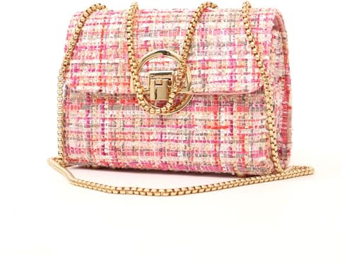 DFJXXX Kleine Damen-Umhängetasche aus Tweed, Handtasche und Geldbörse, modisch, gesteppt, Umhängetasche, Abendtasche, Clutch, Rosa 2