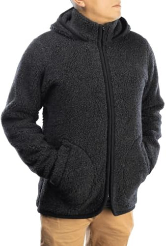 Perfect Wool klassische Merino-Wolljacke mit Kapuze – Schwarz, 100% Merinowolle, Outdoor Jacken für Herren, Outdoor Jacke Jungen Herbst – Hoodie Herren mit reißverschluss – Herbst Jacke – Größe XXXL