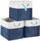 OrganiHaus 33x33 Cube Storage Bins Set of 3, Fabric Cube Baskets for Storage Shelves, Foldable Storage Cubes for Kallax Organizer Cube Bins w Rope Handles, Cubby Bins for Nursery Decor, Navy Blue