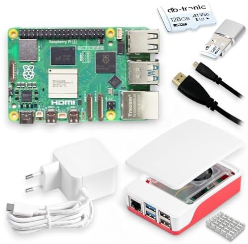 Raspberry Pi 5 8 GB Starter Kit | Alimentatore Ufficiale USB-C 27 W | Alloggiamento Ufficiale con Ventola | Scheda di memoria da 128 GB | Lettore di schede USB | Cavo Micro HDMI