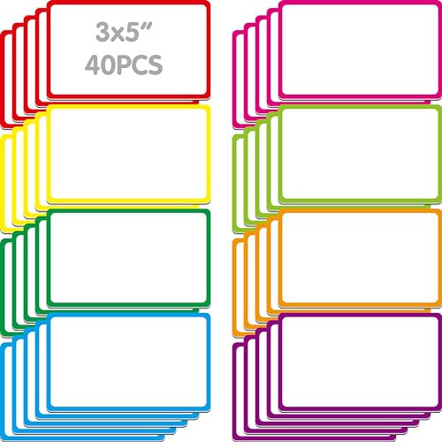 Magnetic Colorful Labels, 40 PCS Dry Erase Reusable Neon Name Tag Stickers Rainbow Frame in 8 Colors for Whiteboards Locker Fridge School Office Home (Each Measures 3 x 5)