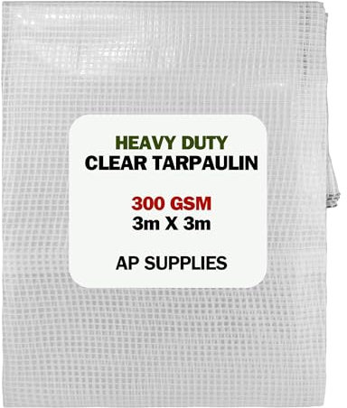 AP Supplies Tarpaulin Cover - Waterproof, Weatherproof, Frost-Resistant, UV Protection, Universal, Multipurpose, Groundsheet, Camping, Boating, Hiking, Heavy Duty Sheet (CLEAR, 3m X 3m 300GSM)
