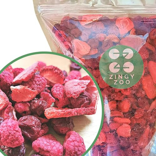 Gefriergetrocknete Früchte Rote Fruchtmischung | XXL 500g Gefriergetrocknete Erdbeeren Himbeeren Sauerkirschen Trockenfrüchte Mix | Freeze Dried Fruit Strawberry Raspberry Sour Cherry | ZingyZoo