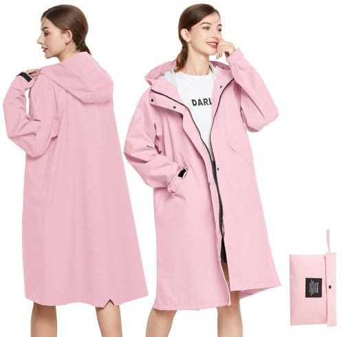 SOPPY Impermeabile da donna, leggero, lungo, impermeabile, Rosa, Medium