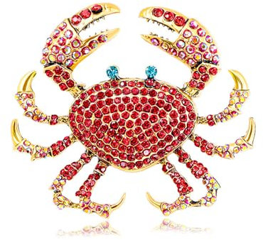 Broche en forme de crabe avec strass pour femmes et filles cristal plaqué or animaux marins à la mode broche brillante exagérée bijoux de Noël cadeau pour fêtes à thème, Piccolo, Métal, Zircon cubique