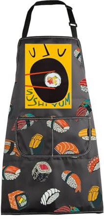 MBMSO Sushi-Schürze mit Taschen, Sushi-Koch-Geschenke, niedlicher Sushi-Druck, Schürze für Sushi-Liebhaber, lustige Sushi-Geschenke, Sushi-Herstellungsschürze, Sushi Yum Schürze, Standard