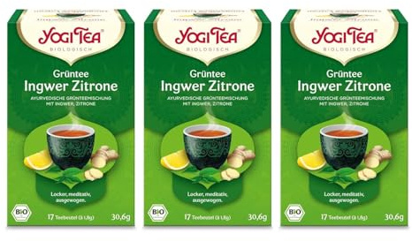 Yogi Tea Grüntee Ingwer Zitrone, 3x17 Beutel (51 Teebeutel) | Ayurvedischer Gewürz- und Kräutertee, Mischung aus Grünem Tee, Ingwer und Zitrone, gut geeignet als Geschenk