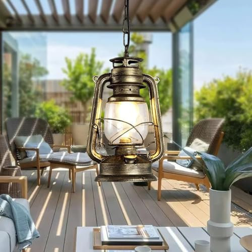 Deckenleuchte Hängelampe Aussen Pendelleuchte Vintage Industrie E27 Innen Metall Hängeleuchte Wasserdichte IP65 Metall Glas Outdoor Retro Pendellampe Lampenschirm Laterne für Garten Dekoration