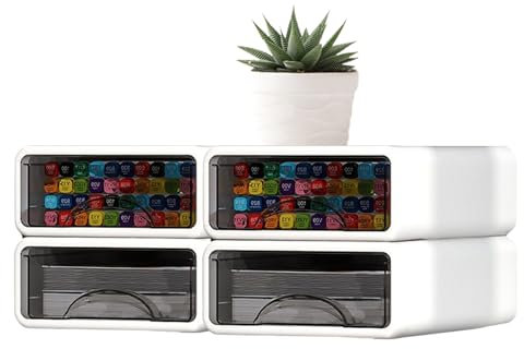 Desk Organizer mit 4 Schubladen-2/4 Tier Stapelbar Büro Organizer,Multifunktionaler Lagerung Schubladen,weiß Stapelbar Schubladen für Schreibtisch Lagerung,Make-up Lagerung Bad Organisation Zubehör