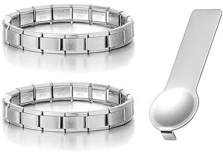2pcs Italian Charm Bracelet, nomination bracelets, 1 Pcs Nomination Bracelet Tool, 9mm Couple Bracelets, Stainless Steel Elastic Bracelet, Personalized Titanium Steel Bracelet, Gift For Friends
