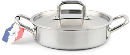 LAGUIOLE, Sauteuse triplex 28 x 8 cm Triplex Acier inoxydable 304/aluminum/430, capacité 4L, poignées pro, compatible tous feux dont induction, nettoyage facile, couleur argenté