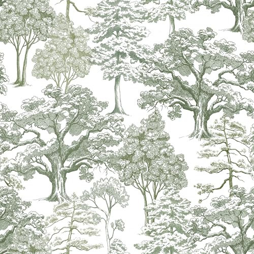 ReWallpaper Peel and Stick Wallpaper White and Green Grey Sticky Back Plastic Patterned Woodland Wallpaper Green 44.5CM×3M Contact Paper Self Adhesive for Furniture Kitchen Cupboards Shelves