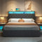 Upholstered Ottoman Bed, 5ft King Size Bed Frame with Storage&LED&USB Charging, Gas Lift Up Storage Bed Hydraulic Upholstered Bed with Button Tufted Storage Headboard&Slats, Linen, No Mattress, Grey