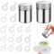 Alriedy 2 Stück Kakaostreuer für Cappuccino,mit 16 Pcs Kaffee Schablonen,Edelstahl pulverstreuer mit Deckel, Puderzuckermühle,Puderzuckerstreuer,Kakao Streuer für Kaffee, für Küche und Backen
