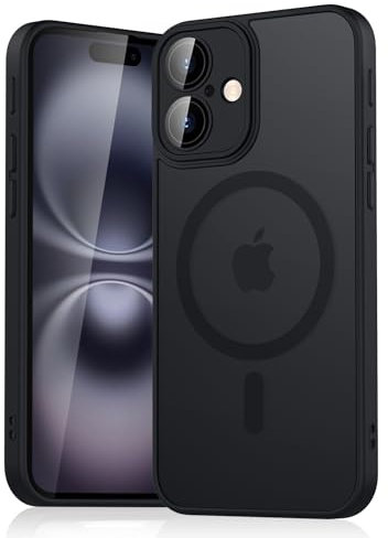 Magnetic Case for iPhone 16 6.1-Inch Compatible with MagSafe, Translucent Matte Back Slim Shockproof Phone Cover for iPhone 16 (Black, iPhone 16)