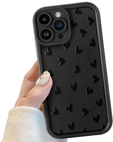 Black Cute Heart Phone Case for iPhone 13 Pro, Cute Cool Heart Pattern Shockproof Bumper Phone Case for Women Girls, Soft TPU Slim Girly Cute Protective Cover for iPhone 13 Pro