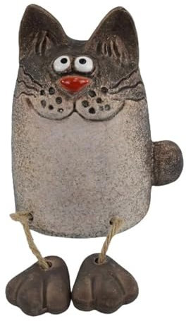 itsisa Zaunhocker Katze mit Füßen H:15 cm aus Keramik - Zaun Deko Garten Teich, Tierfigur Pfostenhocker, Zaunfigur, Gartendeko, Zaunstecker