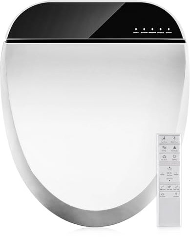 Combier Bidet Toilet Seat with Heated Warm Water & Nozzle Wash, Auto-Dry, Quiet Close Lid, Wireless Remote - Electric Bidet Seat 102DS-B(Round)
