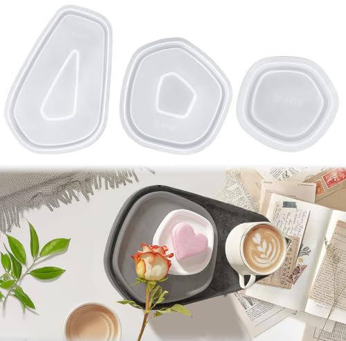 3 Stk Silikonform Teller mit Rand Polygon Silikonformen Tablett DIY Untersetzer Gießformen Formen Silicone Molds Tray Silikonform Schale für Herstellung von Obst Tee Tablett Schmuck Teller (Bogen)