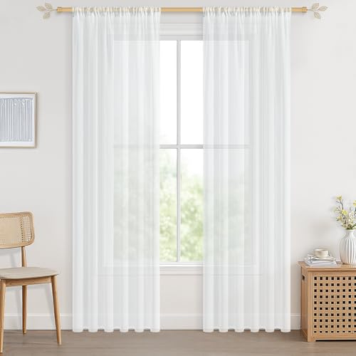 CUTEWIND Vorhänge Wohnzimmer Transparent 230cm lang Gardinen Weiß 140cm Breit Gardine Wohnzimmer mit Stangendurchzug 2er Set für Bleiband Schlafzimmer küche und Kinderzimmer