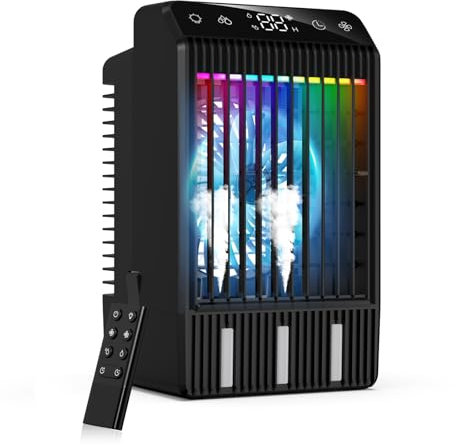 Condizionatore Portatile con Display, 4 IN 1 Climatizzatore Portatile con Telecomando, 4 Velocità 1000 Ml Raffreddatore D'aria Serbatoio Temporizzato Con Spray e Luce, Mini Condizionatore Senza Tubo