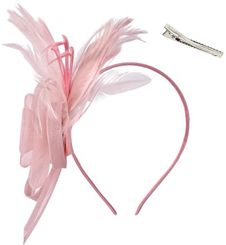 HZHSGLY Bibi vintage bleu marine pour mariage, élégant et charmant en dentelle et plumes pour mariage, jardin, thé, fête d'anniversaire (UK, Alpha, taille unique, rose)