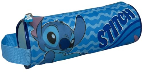 Trousse d'école ronde avec poignée d'école de papeterie, organisateur de crayons de couleur, Stitch bleu, Organisateur de sac