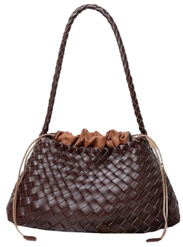 Gewebte Hobo-Taschen für Frauen Wildleder gewebt Stoff Tasche trendige Eimer Handtasche Unterarm Umhängetasche Vintage Handtasche Retro Clutch Taschen