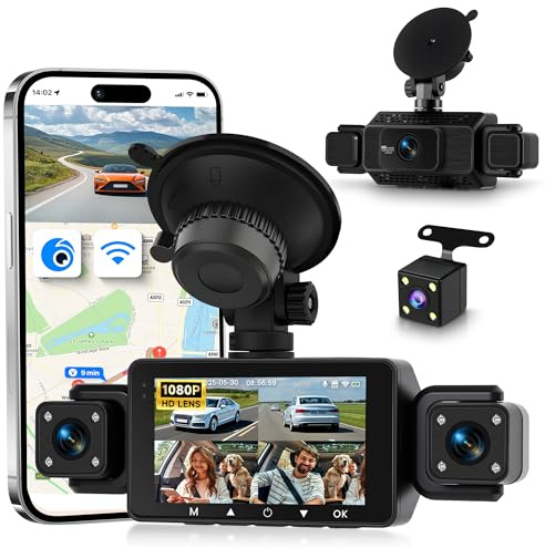 360° 4 Canali WIFI Dashcam Auto, 4 Telecamera 1080P Anteriore e Posteriore Sinistra Destra, 3 IPS WiFi Dash Cam 8 IR Visione Notturna, WDR/Controllo APP/G-Sensore/Loop Video/24H Parcheggio Monitor