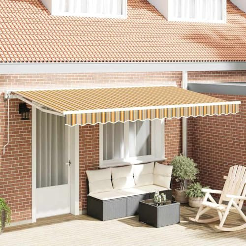 Qnhdfrt Einziehbare Gelenkarmmarkise 400x200 cm bunt gestreift wasserabweisender Sonnenschutz mit Fernbedienung für Balkon Terrasse und Garten