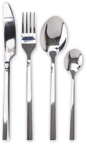 Envenzo 16-Piece Stainless Steel Cutlery Set, Modern Silverware Set for 4, Dishwasher Safe, Mirror Polished Cutlery Set Spoon, Knife and Fork Set, Black, Gold, Silver, Steel (Stainless Steel)