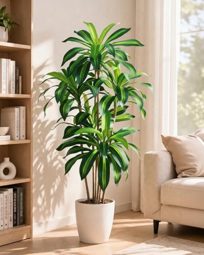 Artificial Dracaena Tree 6FT Tall, Lifelike Fake Tree Artificial Plants Indoor in Black Pot, Faux Floor Plant for Living Room Bedroom Office Hallway Corner Home Decor