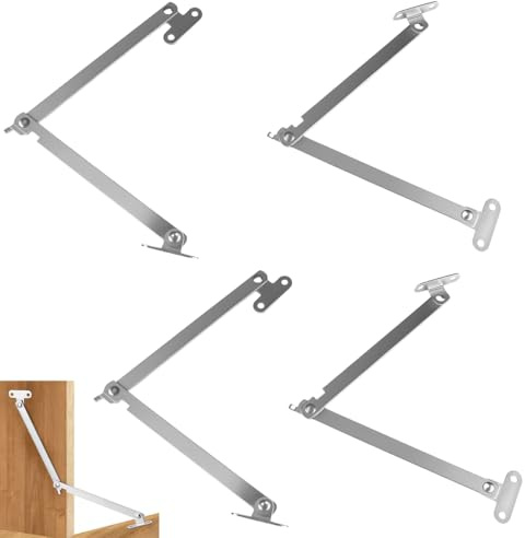 4 Stück Klappenhalter mit Arretierung, Frei Einstellbarer Winkel 0-180°, Ganzmetall Klappenstütze, Kaltgewalzter Stahl Klappscharnier, Deckelstütze, Geeignet für Schränke, Holzkisten, Kleiderschränke