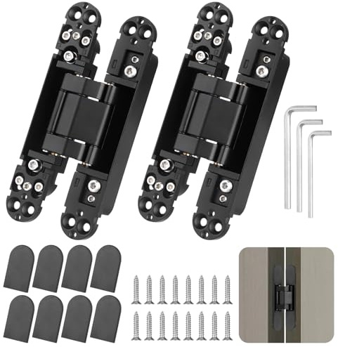 2 Pcs Hidden Door Hinges, 5.9 in Concealed Hinges Heavy Duty Metal Cross Hinge Set, 180° Opening Angle, 88 Lbs Weight Capacity for Invisible Doors, Wooden and Folding Doors
