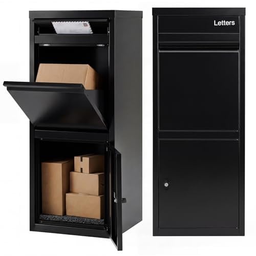 COSTWAY Paketbox, Paketbriefkasten mit Paketfach, Brief- und Paketabgabeschlitz, Postbox aus Metall für draußen, Paketkasten Standbriefkasten für Post, Zeitschriften, Pakete
