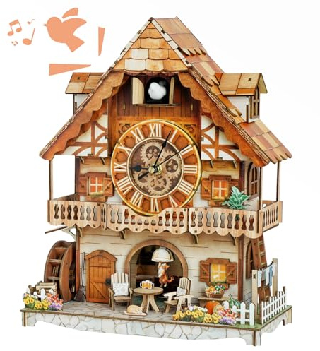 Cutywood Holzpuzzle Erwachsene 3D Kuckucksuhr, Schweizer Chalet Holzpuzzle | Kuckucksuhr Bausatz/Holzpuzzle Modellbausätze zum Bauen/Funktionierende Uhr mit Kuckuckssound/Geschenk für Erwachsene