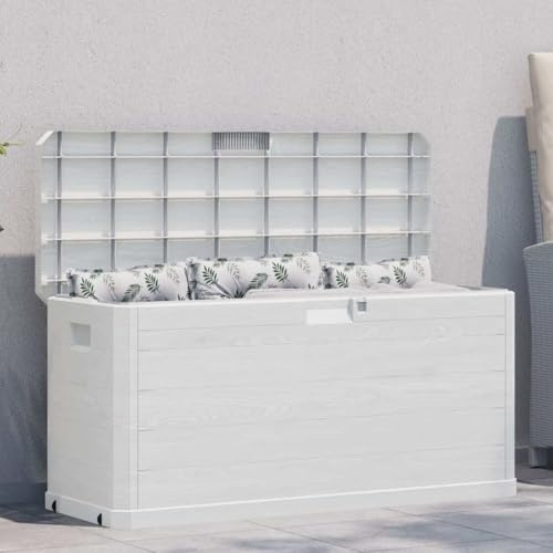 Garten-Aufbewahrungsbox 280 L Hellgrau Kunststoff Holz-Optik wetterfest abschließbar für Balkon Terrasse Garten mit großem Stauraum und vielseitiger Outdoor Truhe