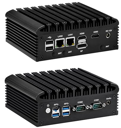 CWWK Mini PC Fanless Industrial N100, Dual 2.5 GbE i226-V, 2X RS232/RS485 COM, Micro Embedded Mini Computer Box, 8GB RAM 128GB M.2 NVMe SSD, Support SIM, E-Key, 2HD, DP, USB-C