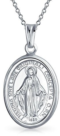 Bling Jewelry Traditionelle christliche Unsere Liebe Frau von Guadalupe des Schutzes Katholische religiöse ovale Medaille Jungfrau Maria Halskette Anhänger für Frauen oder Männer .925 Sterlingsilber