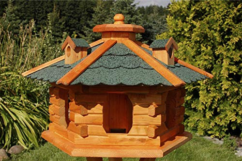 Vogelhaus Futterhaus Vogelvilla mit Solarbeleuchtung und Silo klein und Groß V16 (Grün, klein), Vogelfutterhaus