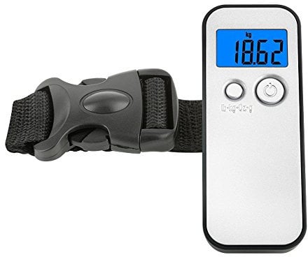 TFA Dostmann Digitale Kofferwaage bis 40kg. 50.3000, Gewichtskontrolle des Reisegepäcks, Tara-Funktion, inkl HIntergrundbeleuchtung, inkl Batterie, grau