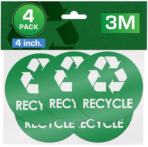 Recycle Sticker Trash Bin Label - 4 x 4 - 5 PACK Organize Garbage Waste from Recycling - Great for Metal Aluminum Steel or Plastic Trash Cans - Indoor & Outdoor - Use at Home Kitchen & Office