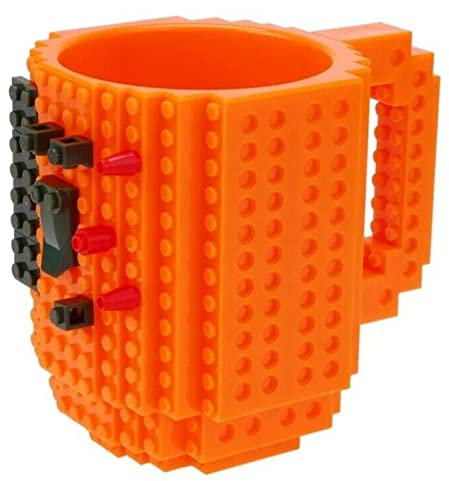 Gifts UK® DIY Creative Puzzle Building Brick Mug Build On Blocks Coffee Tea Cup Gift *UK Stock* (Orange)